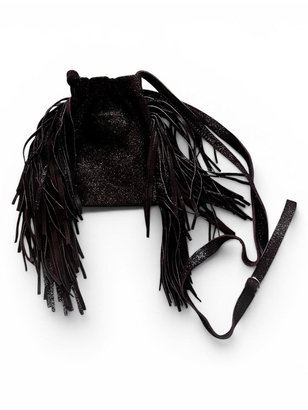 Monserat De Lucca Black Glitter Fringe Crossbody Bag